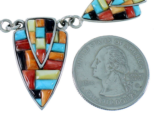 Sterling Silver Multicolor Link Necklace Earrings Jewelry Set RS34221